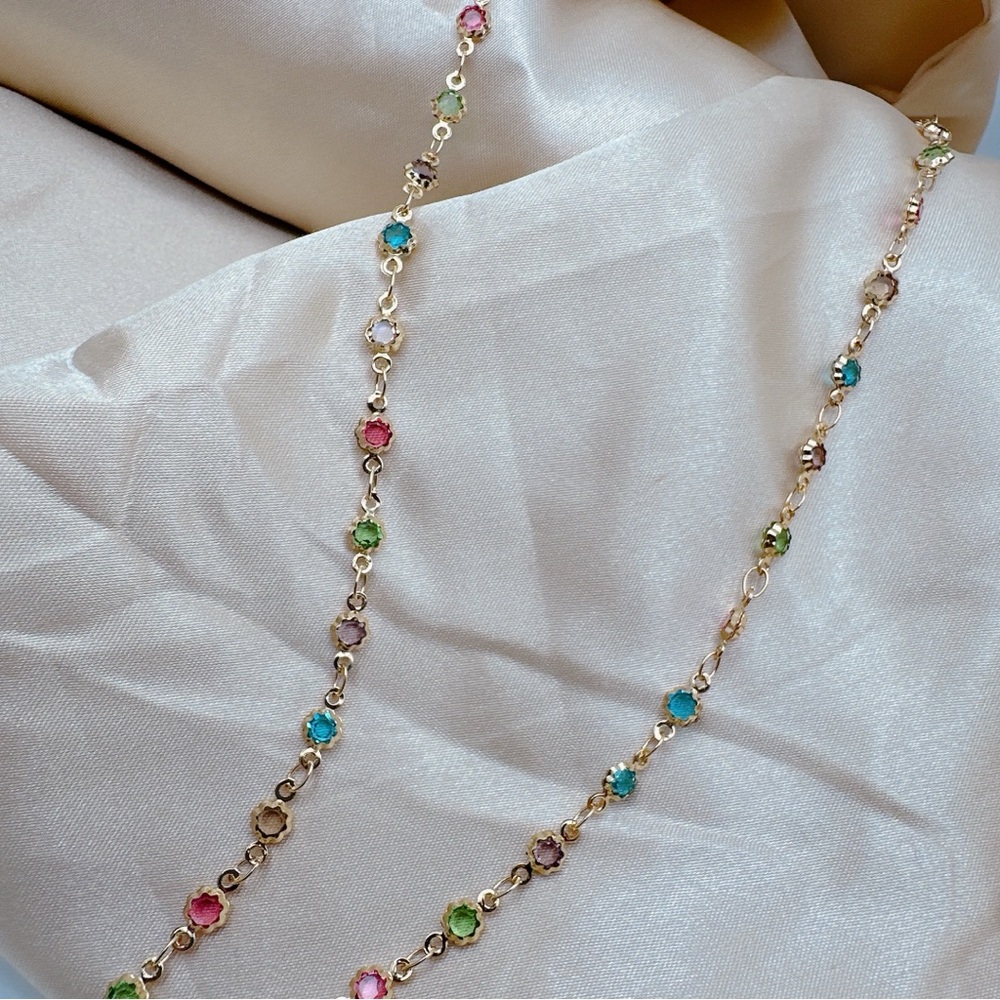 Minimalist gold filled necklace with colored zirconia